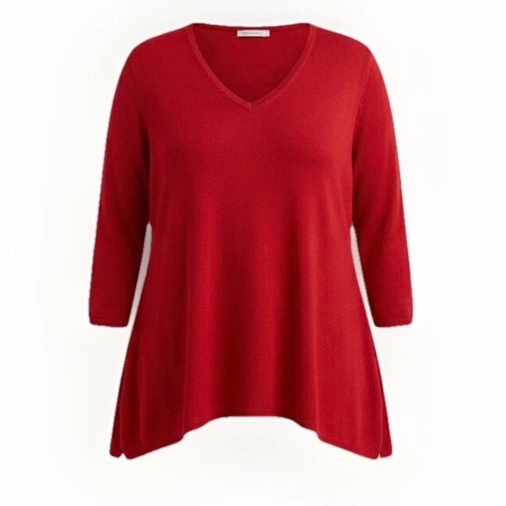 Vintage Avenue Red V-Neck Sweater Women's Plus Size 14/16 Acrylic Knit Tunic